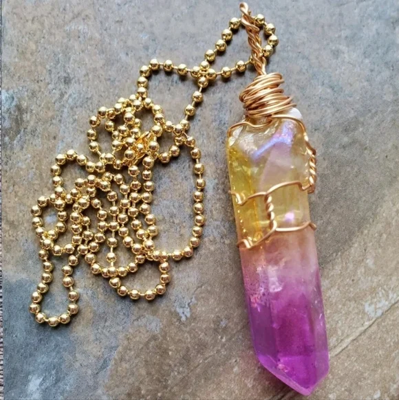 Artisan Wire Wrapped Aura Quartz Pendant Necklace *Read Description* - Picture 1 of 10